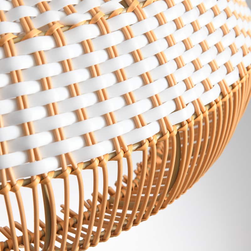 18.9" Boho White Hand Woven Rattan Caged Pendant Light for Kitchen Island, Dining Room and Living Room