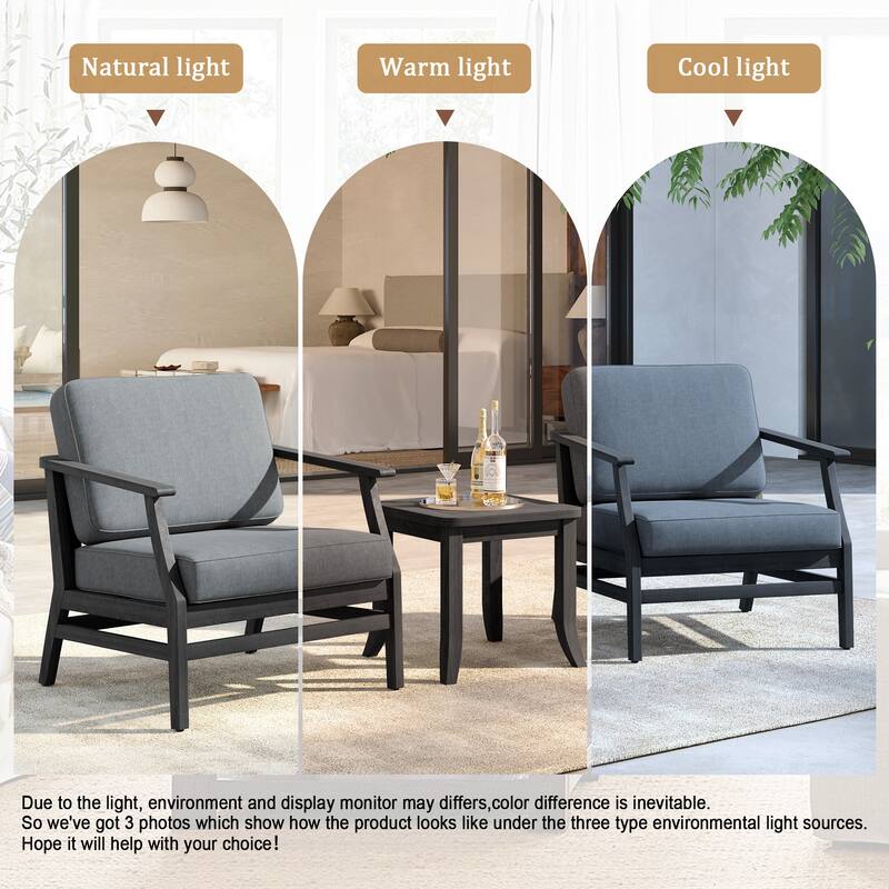 3 Set Outdoor Teak Wood Club Chairs with Side Table