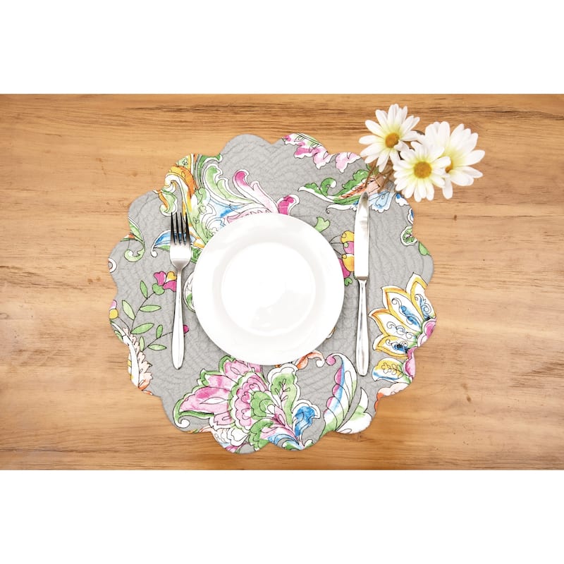 Frey Round Quilted Reversible Colorful Paisley Placemat Set of 6