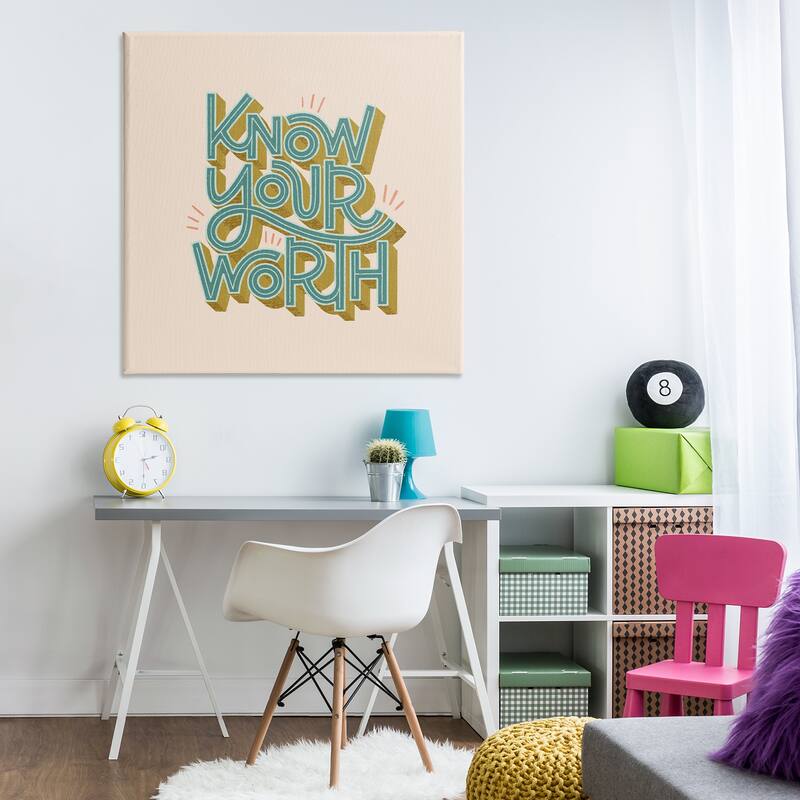 Stupell Know Your Worth Green on Beige Canvas Wall Art Design By Sarah Hickman