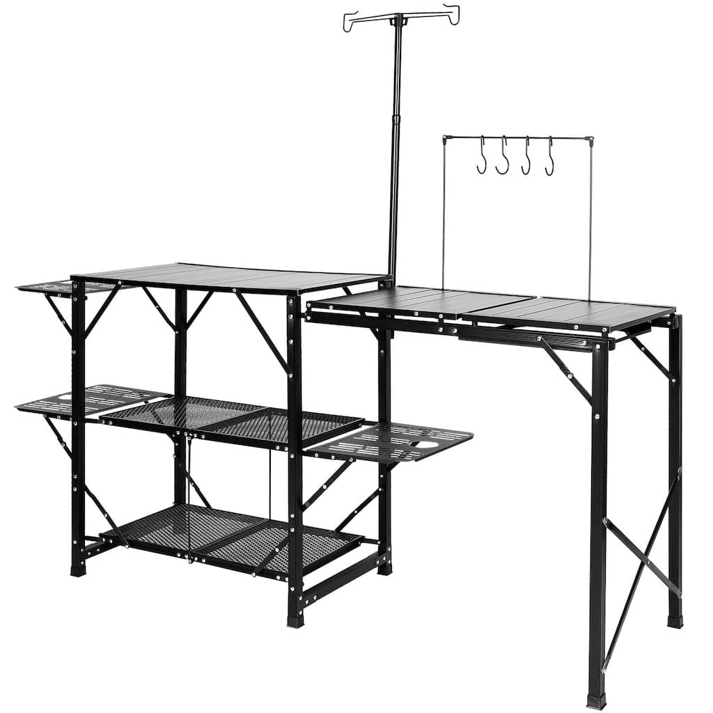 Anmytek Folding Camping Kitchen Table with Sink and Shelves