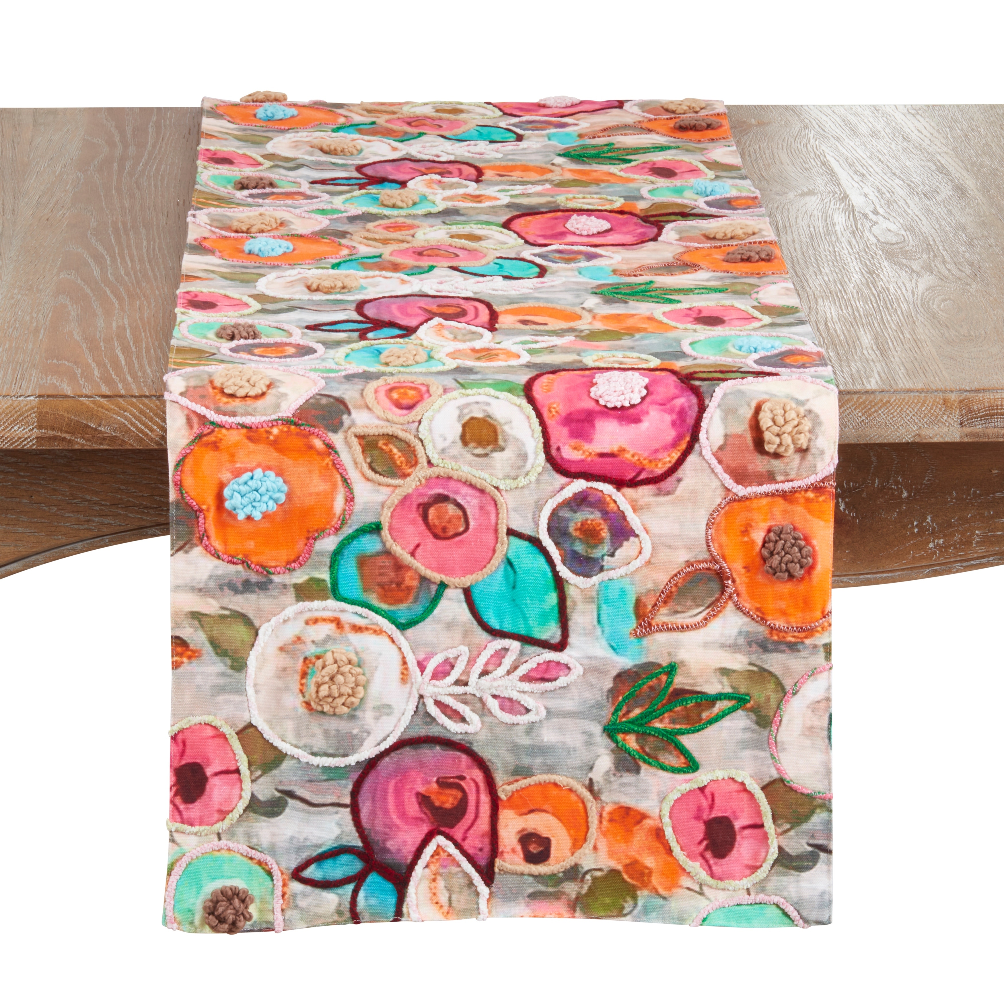 Colorful Floral Embroidered Table Runner - Decorative Non-Reversible Table Runner for Dining Table, 16"x72"