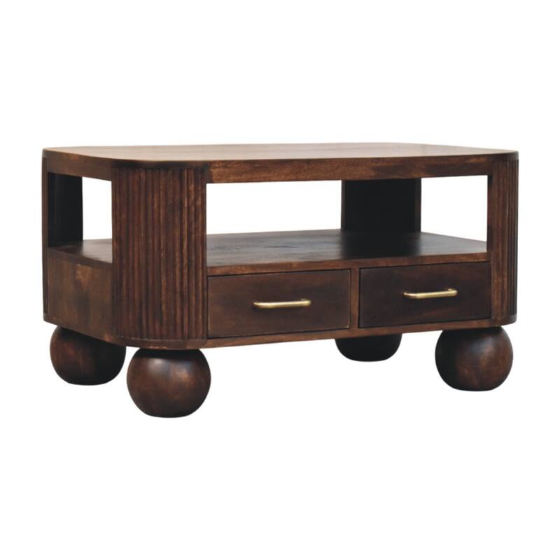 Artisan Furniture Solid Wood Sphere Leg Coffee Table, Brown, 2-Drawers