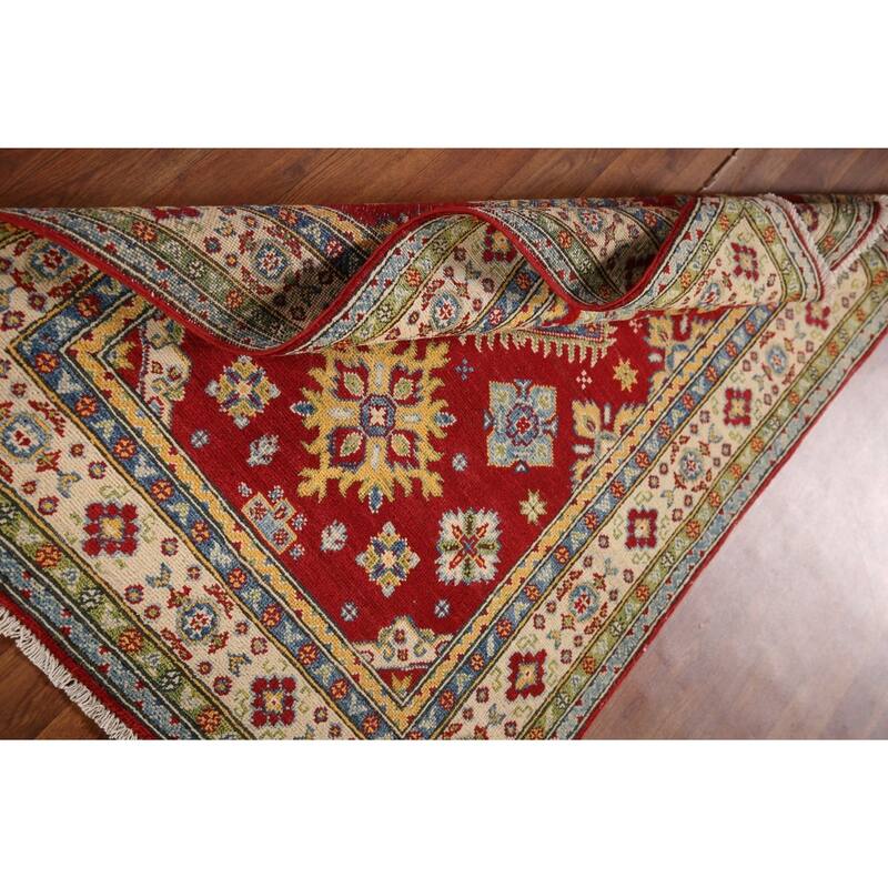 Red Kazak Oriental Accent Rug Handmade Wool Carpet - 3'4"x 4'10"