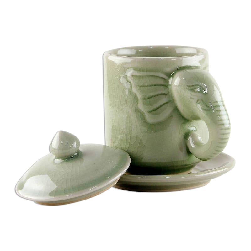 Handmade Chiang Mai Elephant cup and saucer (Thailand)