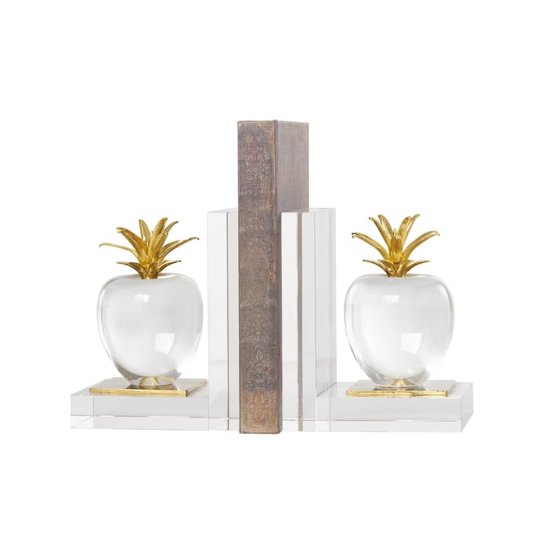 Crystal Fruit Apple Decorative Bookends with Gold Leaves - Set of 2 Clear - Roche River Decor - Clear