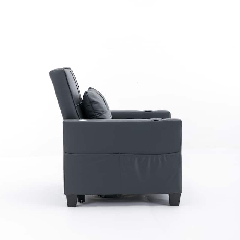 Black 68.12" Faux Leather 3-in-1 Single Convertible Pull Out Sofa with USB Ports and Wear-resistantfor Living Room