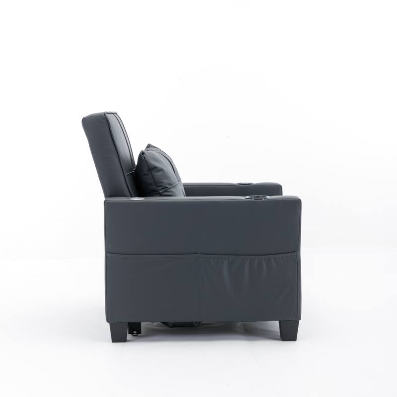 Leather Futon Armchair Bed with USB, Cup Holders & 3-Position Backrest