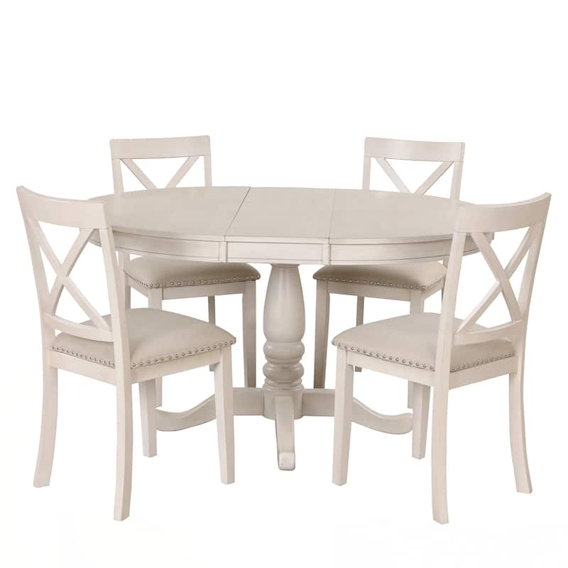 Modern Dining Table Set for 4,Round Table and 4 Kitchen Room Chairs,5 Piece Kitchen Table Set for Dining Room,Dinette