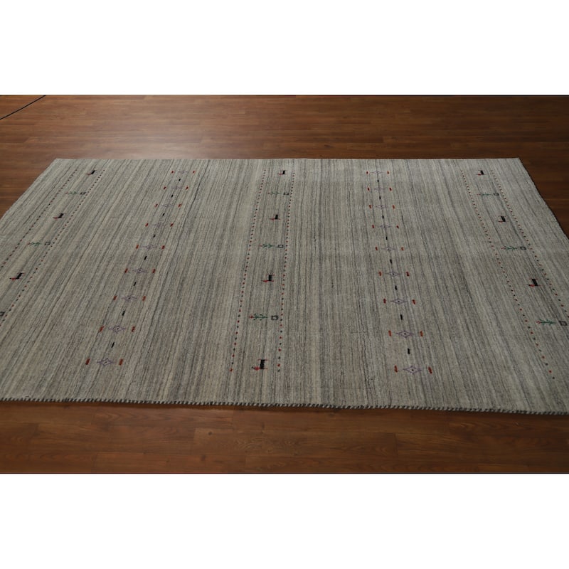 Hand Knotted Oriental 100% Wool Carpet Tribal Animal Pictorial Greys & Charcoal Gabbeh Area Rug - 7' 9'' X 5' 1''