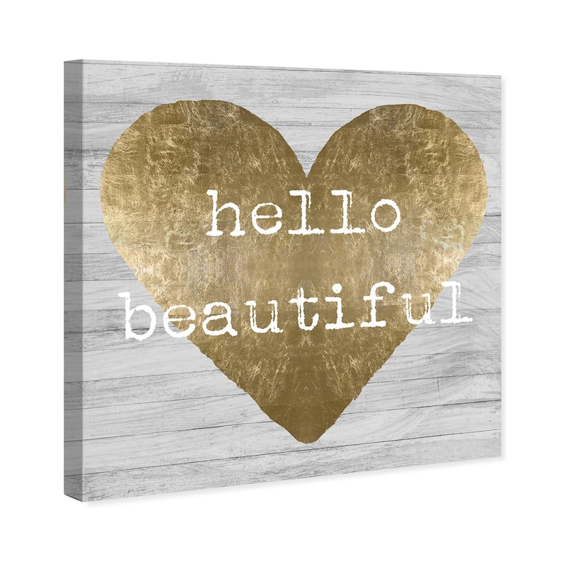 Wynwood Studio 'Hello Beautiful' Fashion and Glam Wall Art Canvas Print Hearts - Gold, Gray