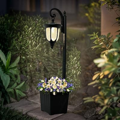 C Cattleya Integrated LED Solar Outdoor Post Light with Planter
