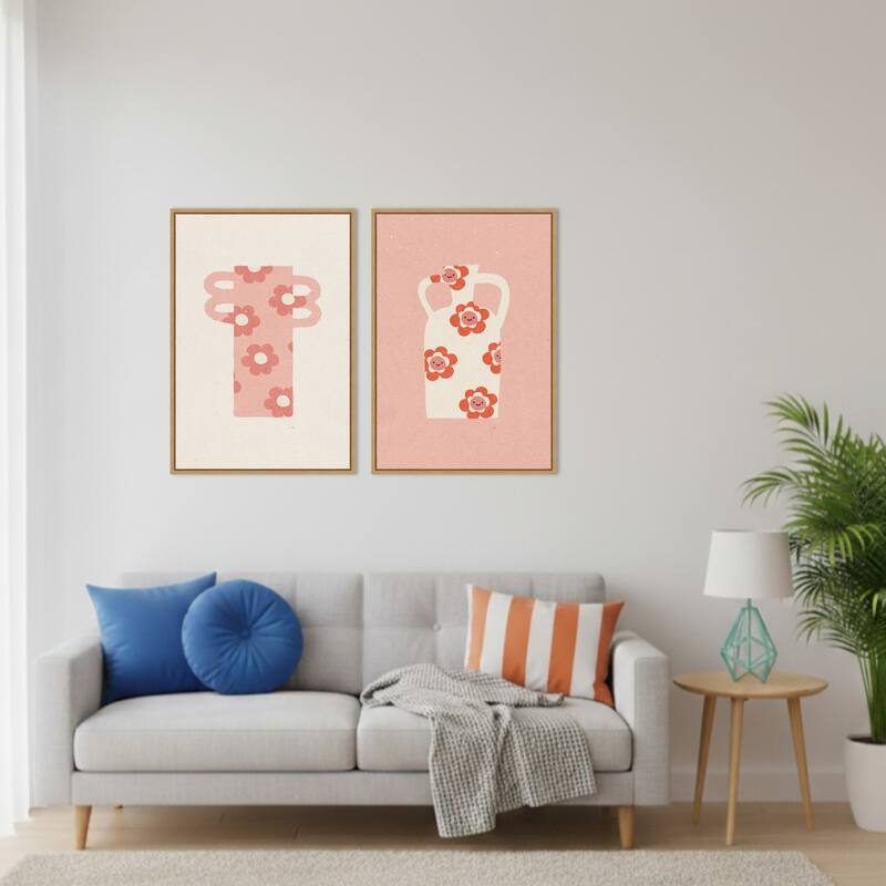 Amanti Art Pink Floral Vase No. 1 & 2 2 Piece by Nktn Framed Canvas Wall Art
