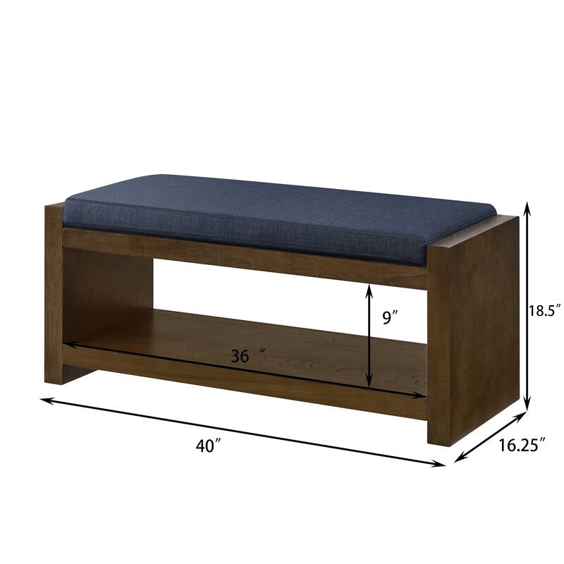 GDFStudio - Norway 40" Linen Accent Bench with Storage Shelf