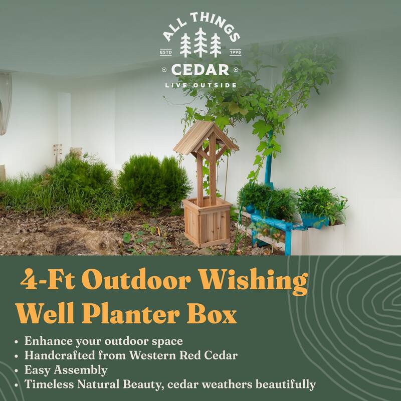 All Things Cedar 4-Ft Outdoor Wishing Well Planter Box for Flowers and Plants - 21