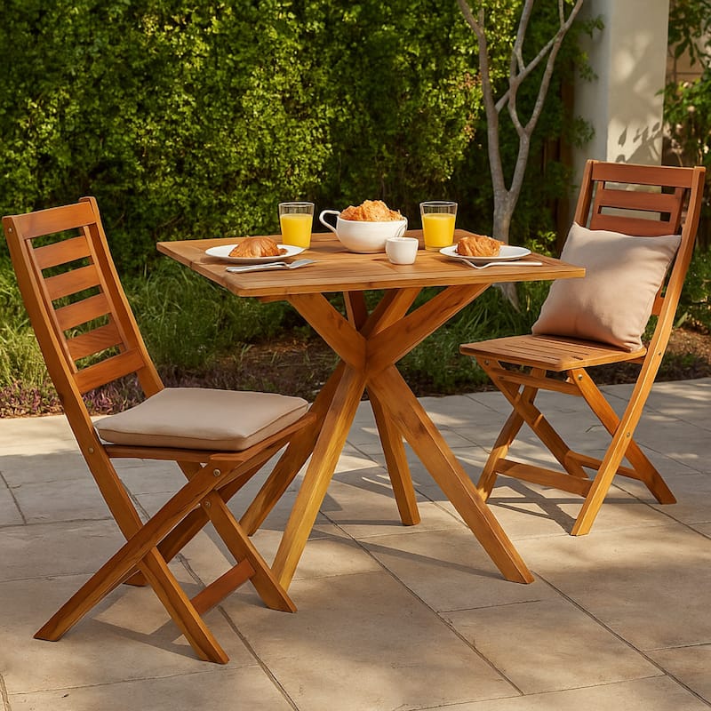 Outdoor Breakfast Bistro Table, Square 34 Inch Brown Solid Acacia Wood