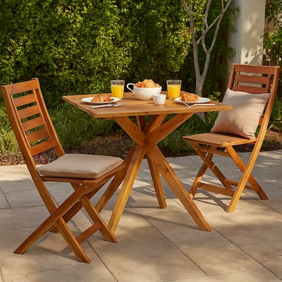 Outdoor Breakfast Bistro Table, Square 34 Inch Brown Solid Acacia Wood