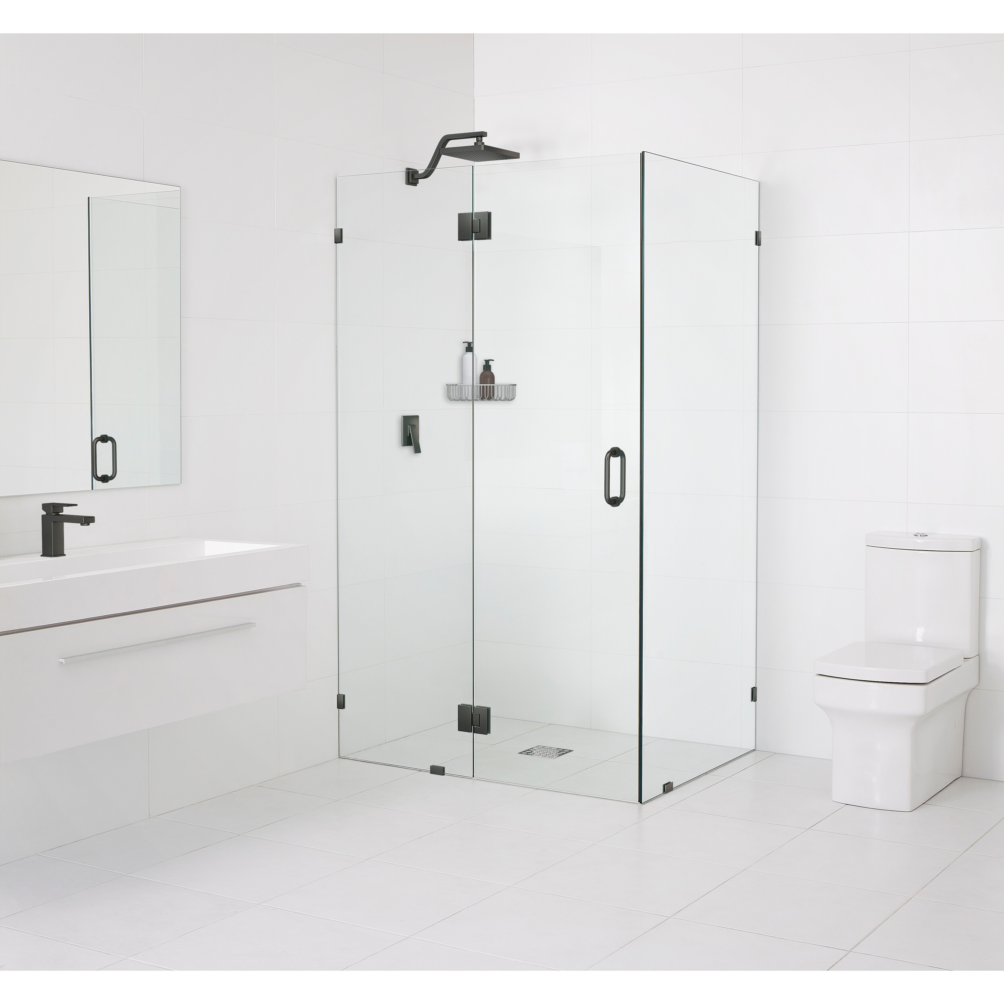 Glass Warehouse 78" x 58" x 47" Frameless 90 Degree Shower Enclosure - Glass Hinge
