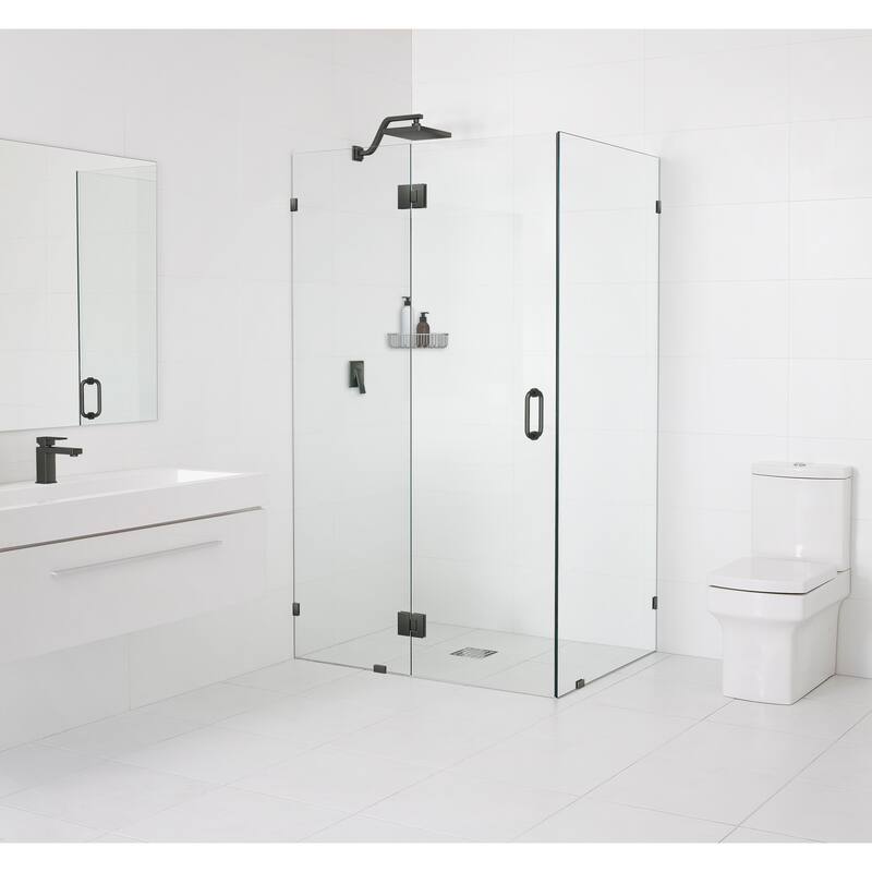 Glass Warehouse 78" x 59" x 34" Frameless 90 Degree Shower Enclosure - Glass Hinge - Oil Rubbed Bronze