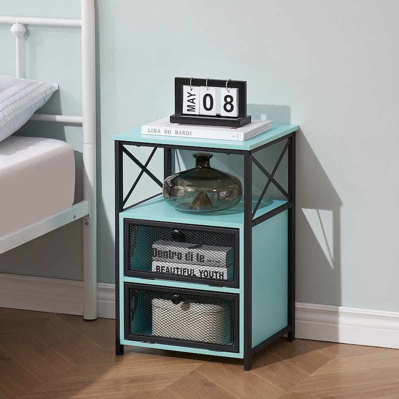 Javlergo Set of 2 Nightstand with 2 Drawers, Small Nightstands Bedside Tables with Storage Shelf for Living Room, Bedroom