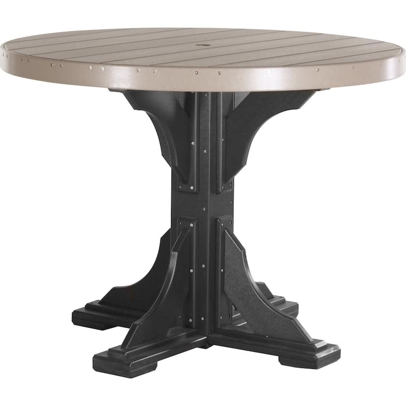 Poly Lumber Round Dining Table Set with Regular Chairs - Counter Height - Weatherwood & Black