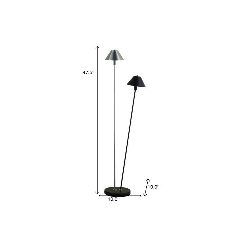 Black and Silver Metal LED Floor Lamp with Empire Shades and In line Switch - 10” x 10” x 47.5” (D x W x H)