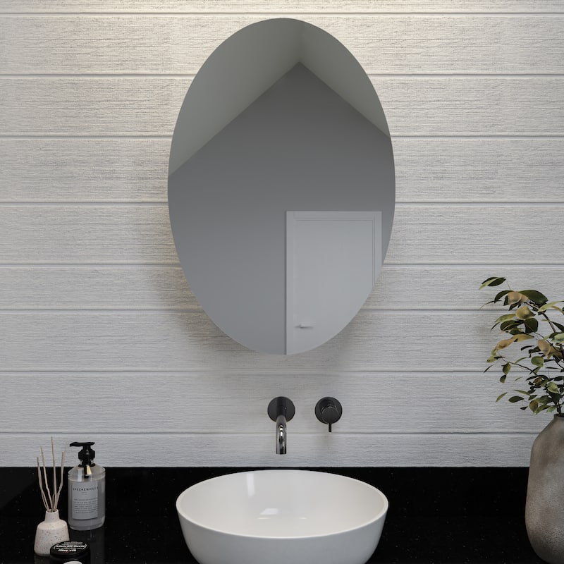 Croydex Davenport Oval Aluminum Medicine Cabinet, Easy Install, Recessed or Wall Mounted 21W x 31H
