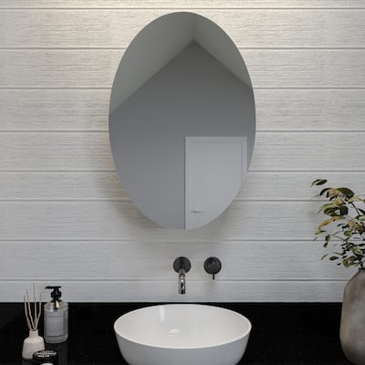 Croydex Davenport Oval Aluminum Medicine Cabinet, Easy Install, Recessed or Wall Mounted 21W x 31H