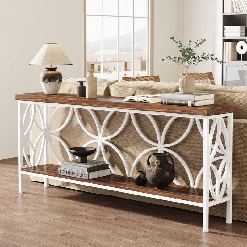 Extra Long Sofa Table with Metal Frame & Rustic Wood Finish - 70.86" L x 11.81" W x 31.88" H