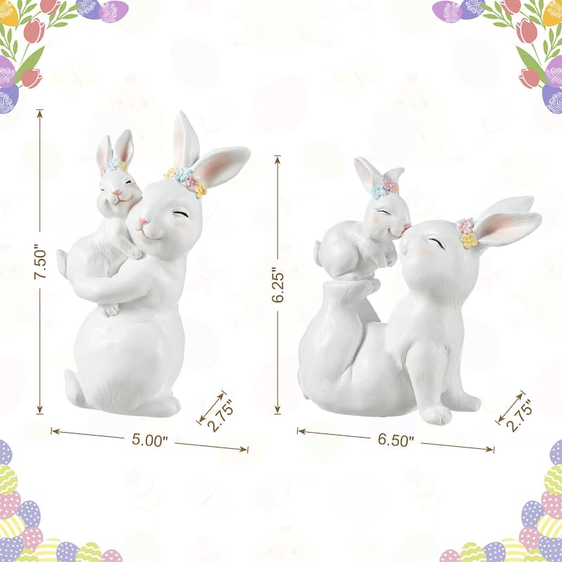 Glitzhome Set of 2 Easter Resin Bunny Table Decor Rabbits Figurines Party Ornaments