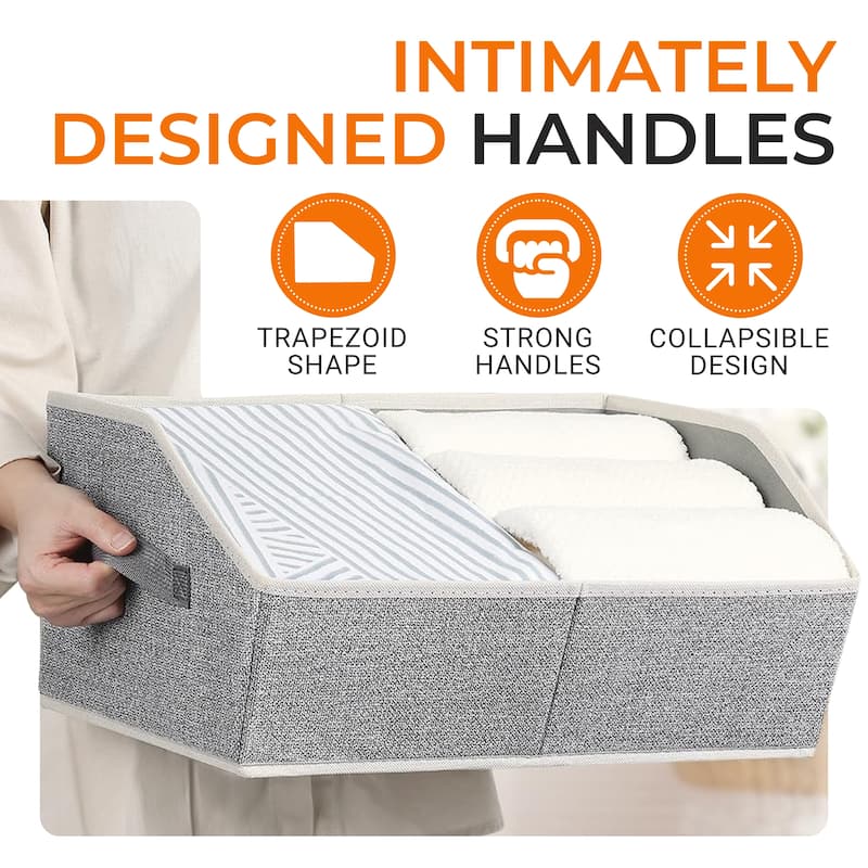 Cheer Collection 6 Pack Trapezoid Shelf Organizer Bins with Handles Light Gray