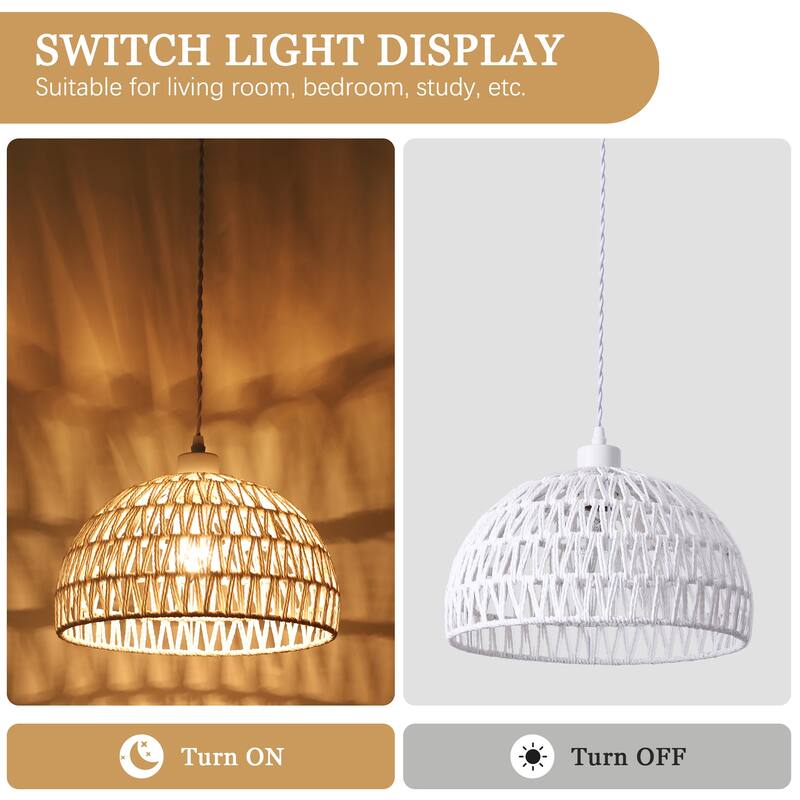 Plug in Handwoven Hemp Rope Lampshade Pendant Light with On/Off Switch