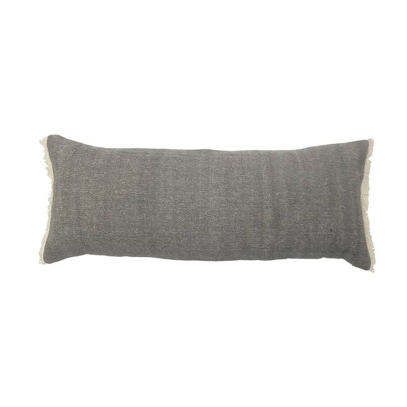 Charcoal Gray Solid Fringed Throw Pillow