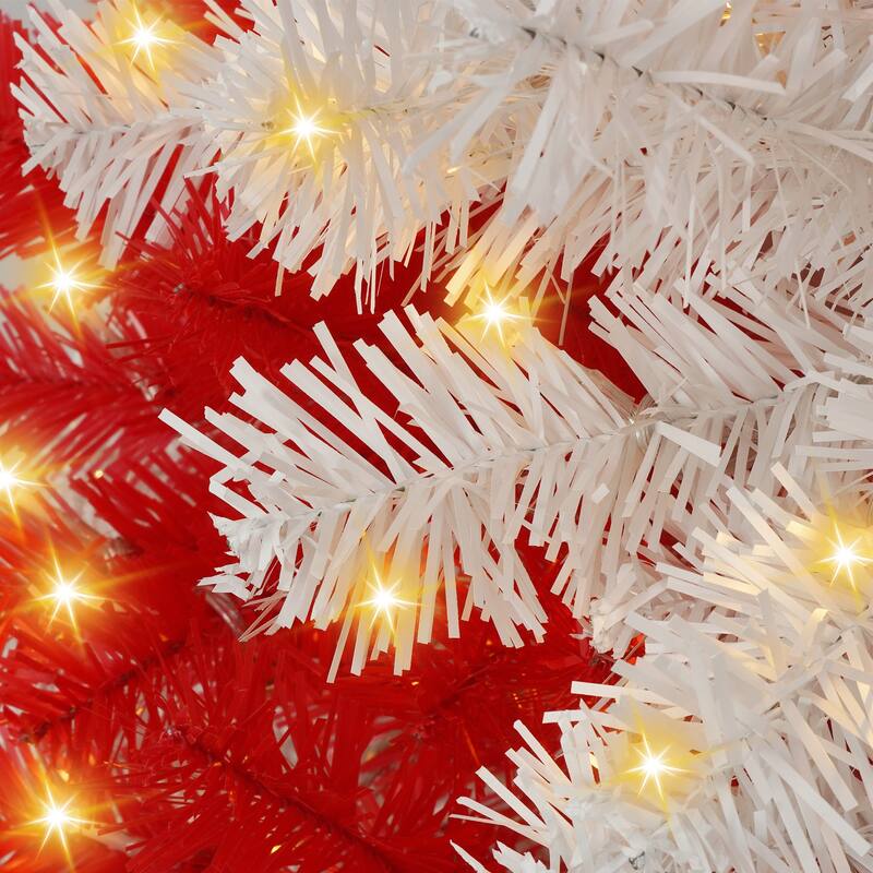 Pre-Lit Artificial Christmas Tree - Candy Cane Design, LED Lights, Bendable Branches - Red,White