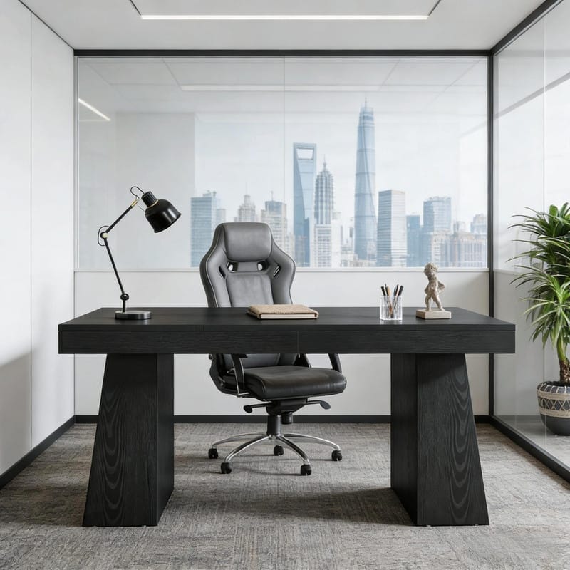 55" Mid-Century Modern Executive Desk with Trapezoid Base for Home Office