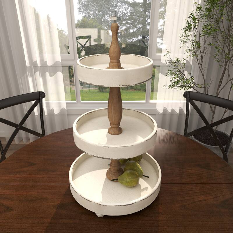Wood 3 Level Tiered Server - White - Roche River Decor