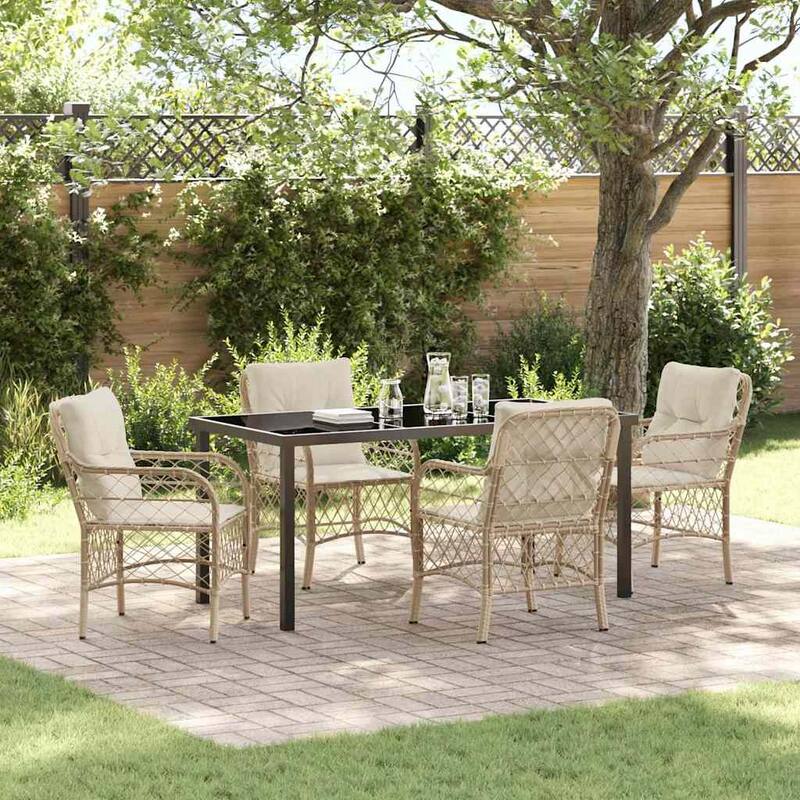 vidaXL Garden Dining Set with Cushion Poly Rattan - Beige and cream white-23.03"x26.38x33.86" in