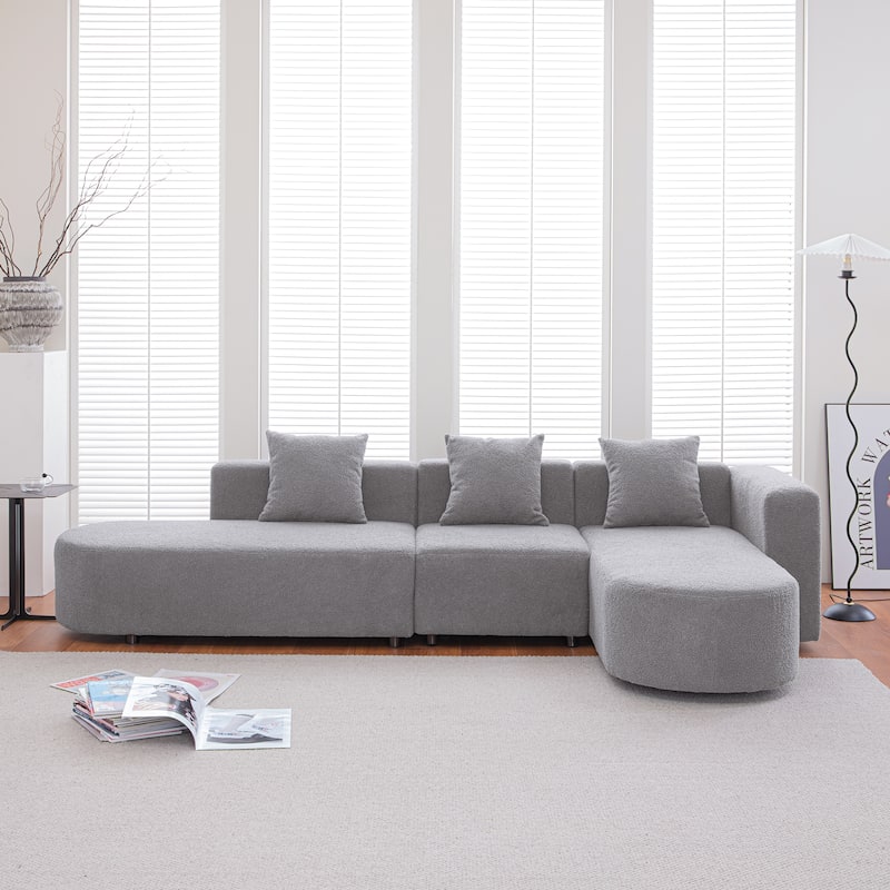 Gray L shape Boucle Sofa with curved seat (facing right) - Multi-Color