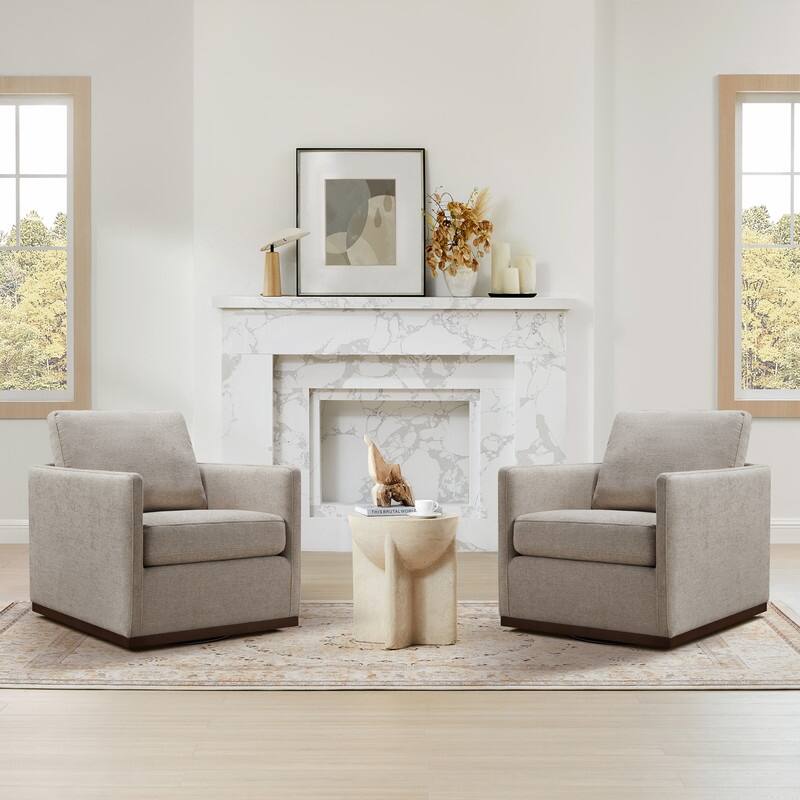 Spruce & Spring Modern Swivel Accent Chair with Wooden Base - Set of 2 - Beige Grey-Fabric