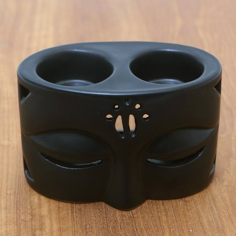 Novica Handmade Warming Buddha In Black Ceramic Oil Warmer