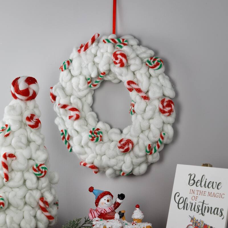 Plush Peppermint and Candy Canes Christmas Wreath Decoration - 13" - Unlit