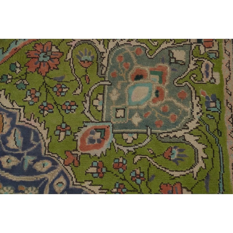Hand Knotted Oriental 100% Wool Carpet Traditional Floral Navy Blue & Blues Tabriz Area Rug - 10' 9'' X 8' 0''