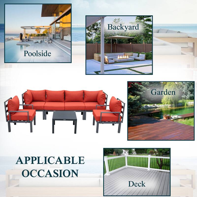 Outdoor 7-Piece Modern Patio Sectional Sofa Set Aluminum Frame W/ Coffee Table for Outdoor Summer Porch Backyard