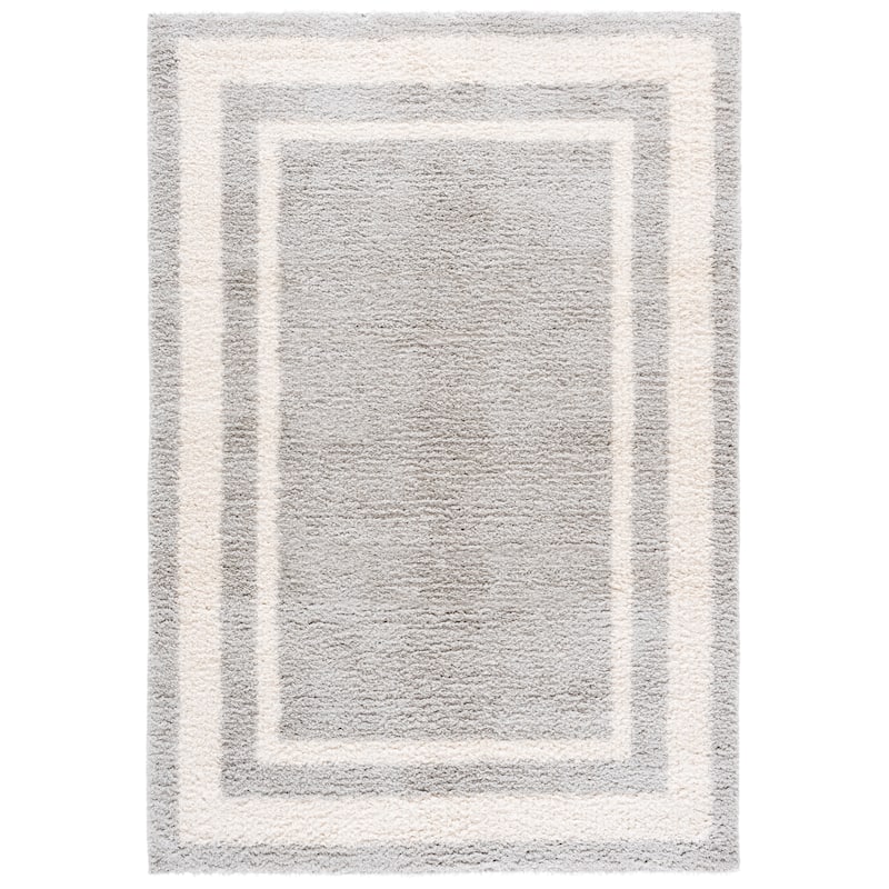 SAFAVIEH Gemma Shag Elmine Border Plush Thick Rug - Grey/Ivory - 5'3" x 7'6"
