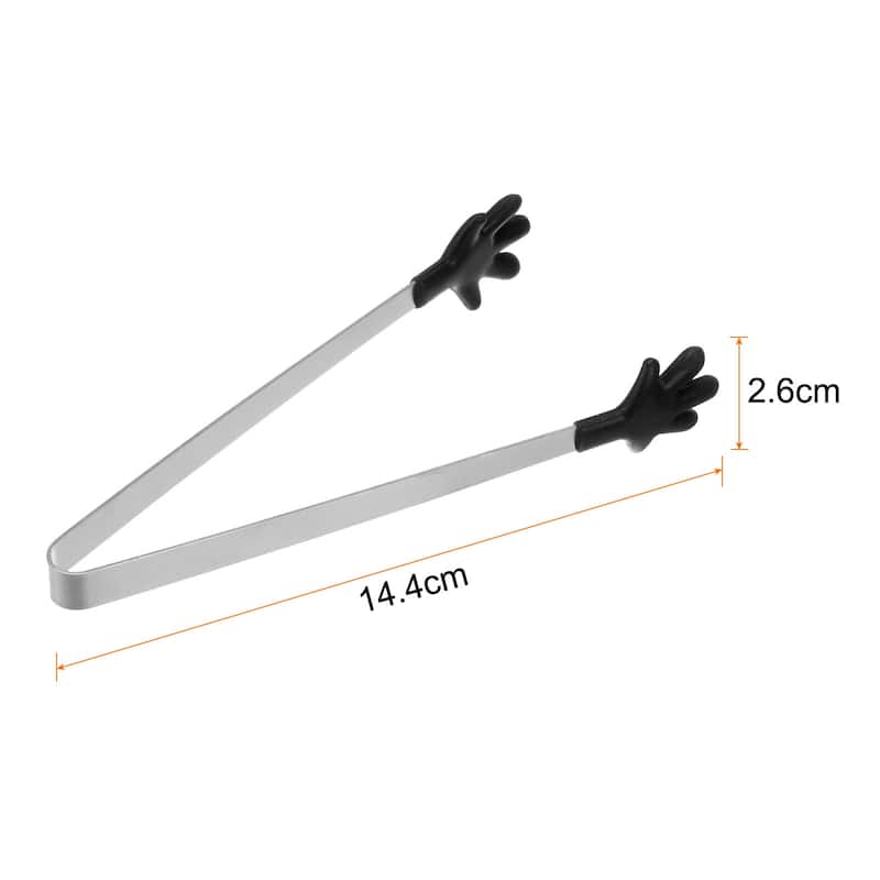 Mini Food Tongs 14.4cm Hand Shape Stainless Steel with Silicon Tips - 5.67" - Black