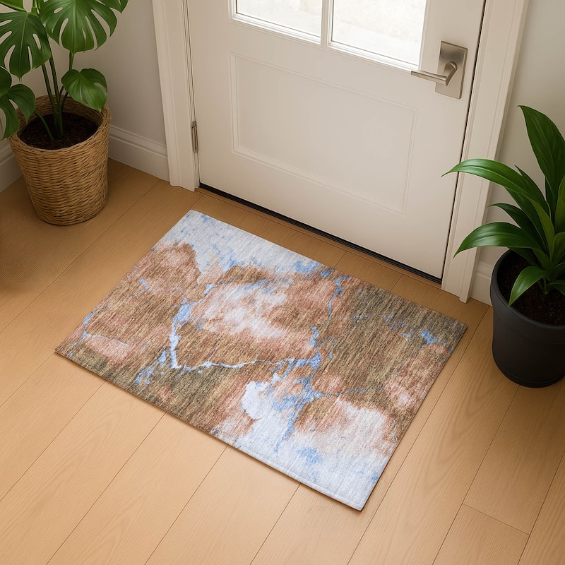 Premium Washable Super Soft Contemporary Mayfield Rug - Terracotta - 1'8" x 2'6"