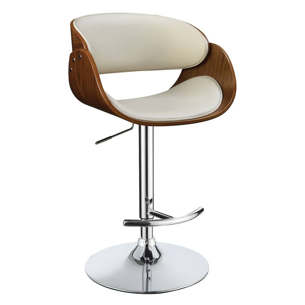 Adjustable Height Swivel Bar Stool with Chrome Base, Wooden Arms, Modern Counter Stool for Kitchen Seating