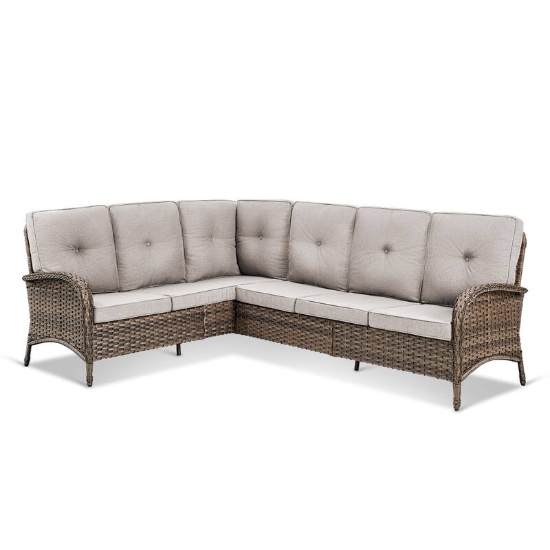 Outdoor Sectional Sofa Couch with Comfy Cushions Brown-Beige - Brown