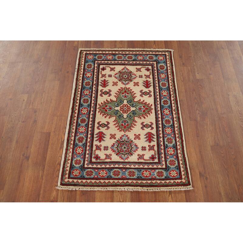 Geometric Kazak Accent Rug Handmade Oriental Wool Carpet - 2'1" x 3'0"