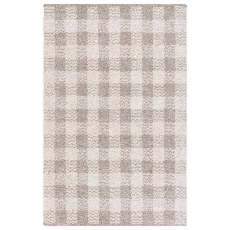 SAFAVIEH Handmade Genre Majlinda Farmhouse Gingham Wool Rug - 6' Square - Grey/Ivory